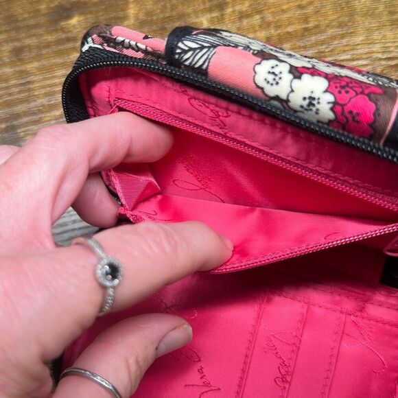 Vera Bradley Mocha Rouge Wristlet Clutch Pink Black Wallet ID Holder‎ - Picture 7 of 7